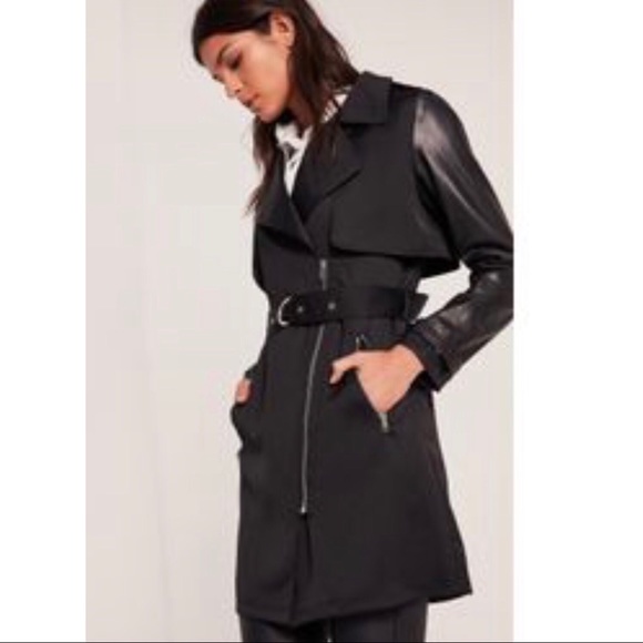 Missguided Jackets & Blazers - NWT Missguided Faux Leather Sleeve Trench Coat / 2